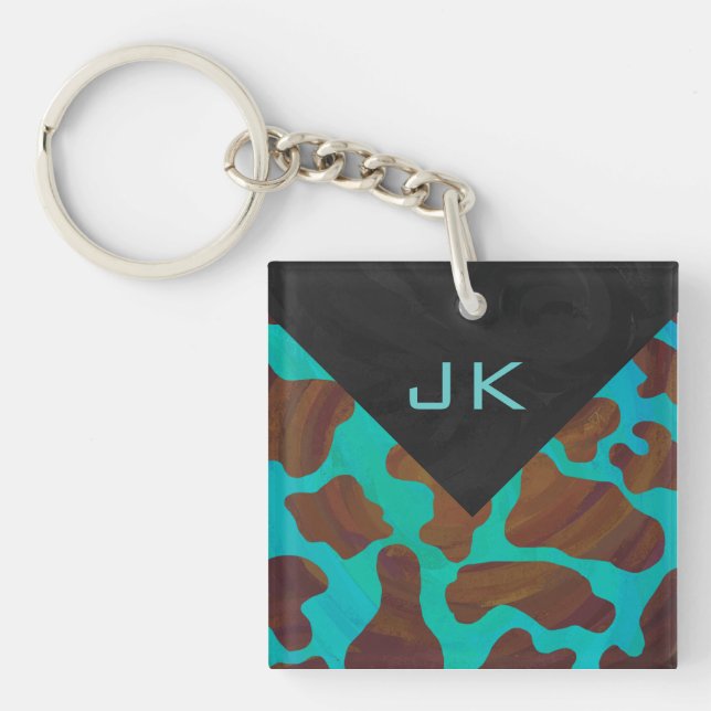 Monogramme Vache Impression Brown et Turquoise (Devant)