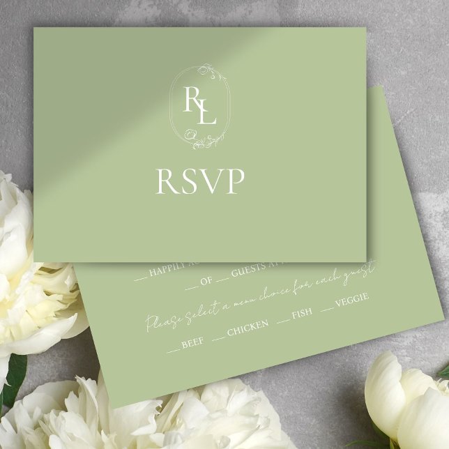 Monogramme vert et blanc à la menthe Mariage RSVP (Créateur téléchargé)