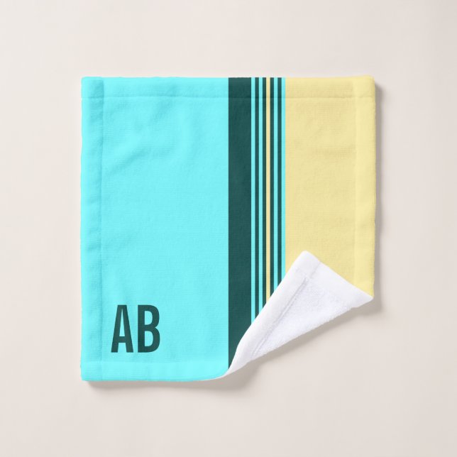 Monogramme Vert foncé Jaune Bleu Grandes (Gant de toilette)