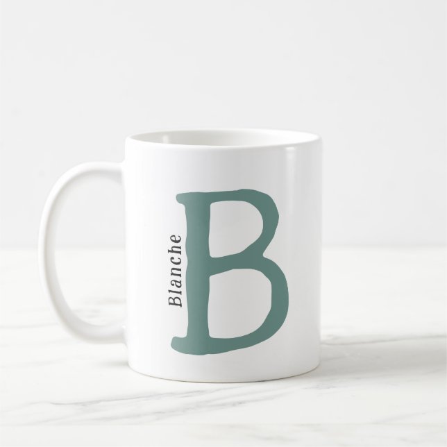 Monogramme vert moderne Initiale & Nom Café Mug (Gauche)
