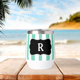 Monogramme vert mousse de mer et rayures de cabane