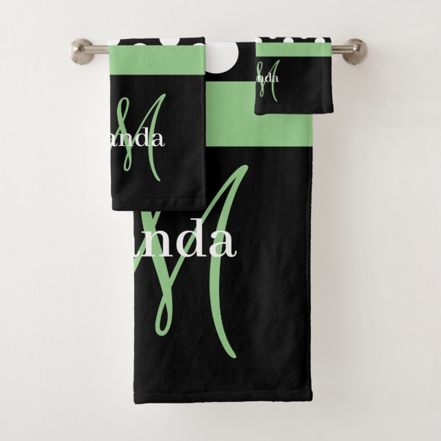 Monogramme vert noir blanc Polka point (En situation)