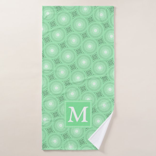 Monogramme vert ressort cercles motif (Serviette de bain)