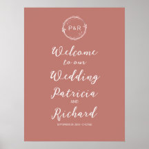 Monogramme Vieux Mariage Rose Affiche de bienvenue