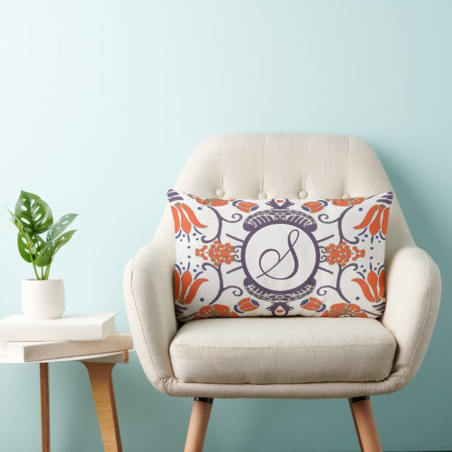 Monogramme violet orange bleu moderne Coussin flor (Chaise)