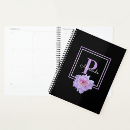 Monogramme violet rose pivoine noir