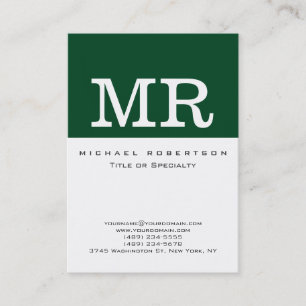 Monogramme White Forest Green Chic Carte de visite