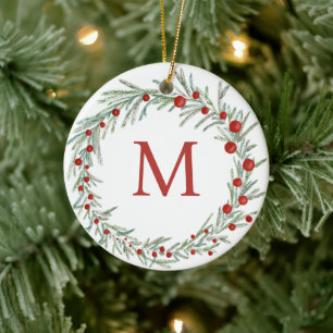 Monogramme Wreath ornement en céramique de Noël