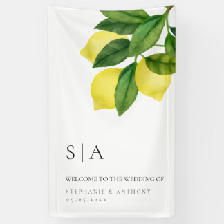 Monogramme Zitrone Zitrus Zweig Grünzeug Hochzeit Banner