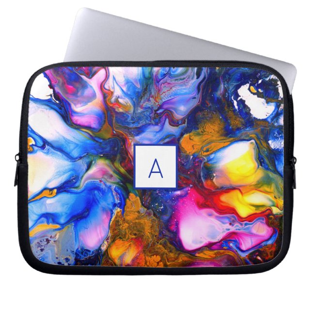 Monogrammed Agate Fluid Art Personalized Laptopschutzhülle (Vorderseite)