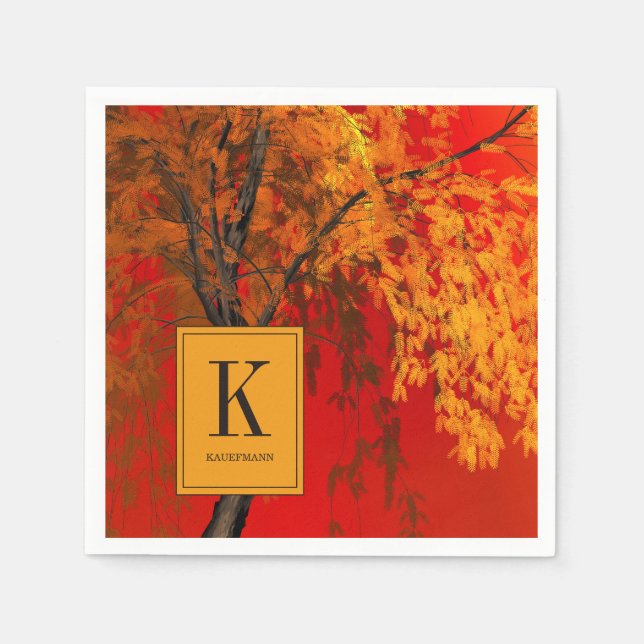 Monogrammed Autumn Tree Painting Paper Serviette (Vorderseite)