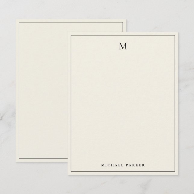 Monogrammed Black & Ecru Professional  Dankeskarte (Vorne/Hinten)