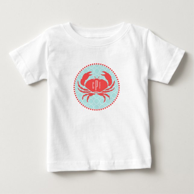 Monogrammed Blue+ Red Crab Romper Baby T-shirt (Vorderseite)