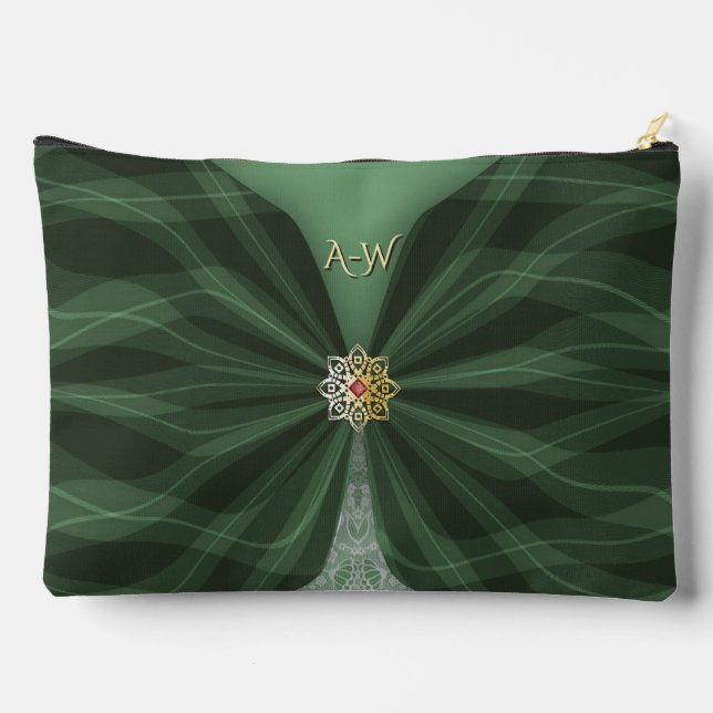 Monogrammed Botanical Green Textile Illusion   Zubehörtasche (Rückseite)