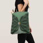 Monogrammed Botanical GreenJewel Textile Illusion  Tasche<br><div class="desc">An elegant personalized monogram tote bag designed to capture attention with refined artistry and sophisticated detail. This custom tote features a stunning trompe-l’œil effect that beautifully mimics layered fabrics, soft shadows, white lace and delicately wrapped checkered voile. The illusion of flowing textile panels creates depth and dimension, giving the bag...</div>