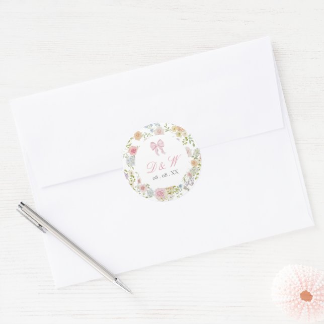 Monogrammed Bows and Wildflowers Sticker (Enveloppe)