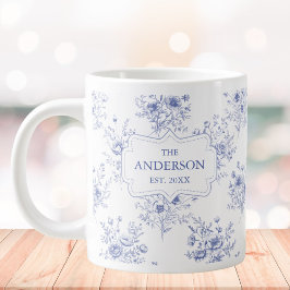 Monogrammed Classic Blue Flowers Floral Pattern Jumbo-Tasse