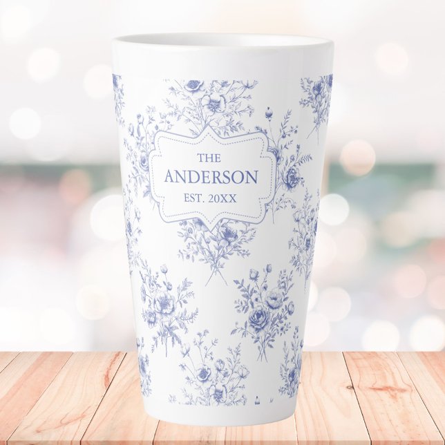 Monogrammed Classic Blue Flowers Floral Pattern Milchtasse (In situ)