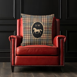 Monogrammed Classic Tartan Plaid Horse Mocha Brown Kissen