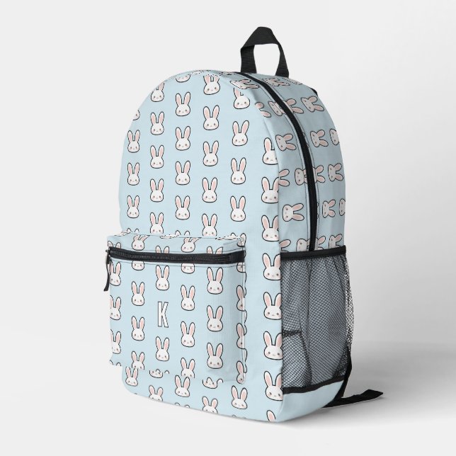 Monogrammed Cute Bunny Face Rabbit Pattern Bedruckter Rucksack (Rückseitige Ecke Rechts)