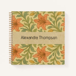 Monogrammed cute rustic kraft paper William Morris Notizbuch