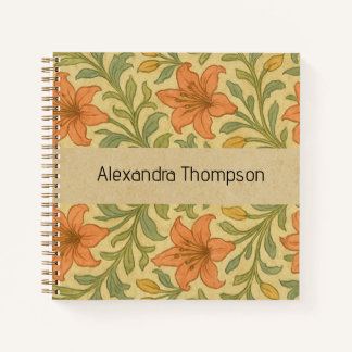 Monogrammed cute rustic kraft paper William Morris Notizbuch