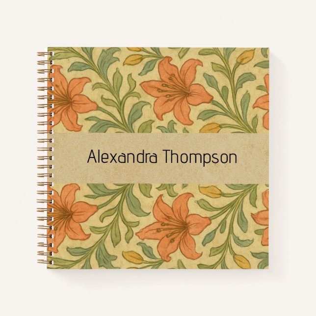 Monogrammed cute rustic kraft paper William Morris Notizbuch (Vorderseite)