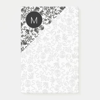 Monogrammed Doodle Curls Black and White Post-it Klebezettel