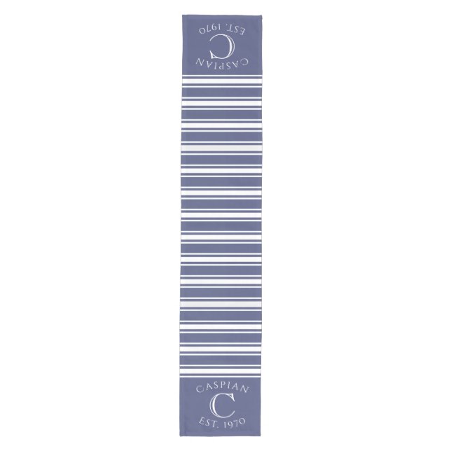 Monogrammed Double Striped | Navy Blue  Mittelgroßer Tischläufer (Vorderseite)
