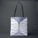 Monogrammed Dusty Blue Jewel Textile Illusion Tot Tasche<br><div class="desc">An elegant personalized monogram tote bag designed to capture attention with refined artistry and sophisticated detail. This custom tote features a stunning trompe-l’œil effect that beautifully mimics layered fabrics, soft shadows, white lace and delicately wrapped checkered voile. The illusion of flowing textile panels creates depth and dimension, giving the bag...</div>