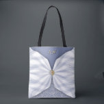Monogrammed Dusty Blue Jewel Textile Illusion Tot Tasche<br><div class="desc">An elegant personalized monogram tote bag designed to capture attention with refined artistry and sophisticated detail. This custom tote features a stunning trompe-l’œil effect that beautifully mimics layered fabrics, soft shadows, white lace and delicately wrapped checkered voile. The illusion of flowing textile panels creates depth and dimension, giving the bag...</div>