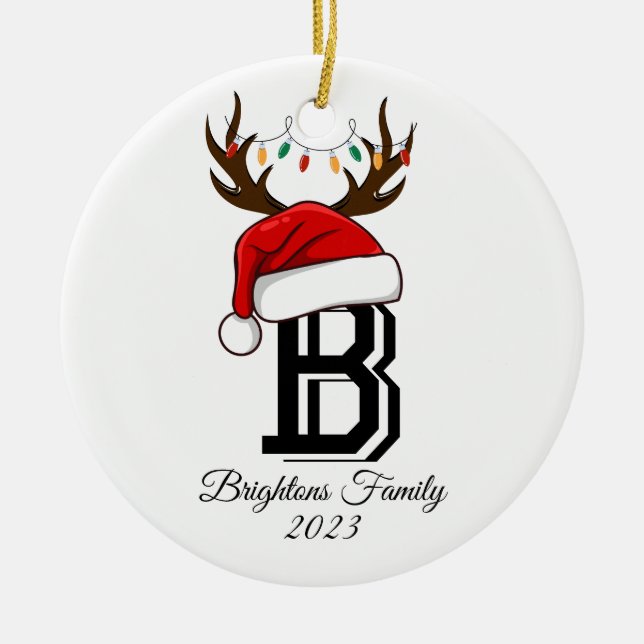 Monogrammed Family Name Santa Claus Christmas  Keramik Ornament (Vorne)