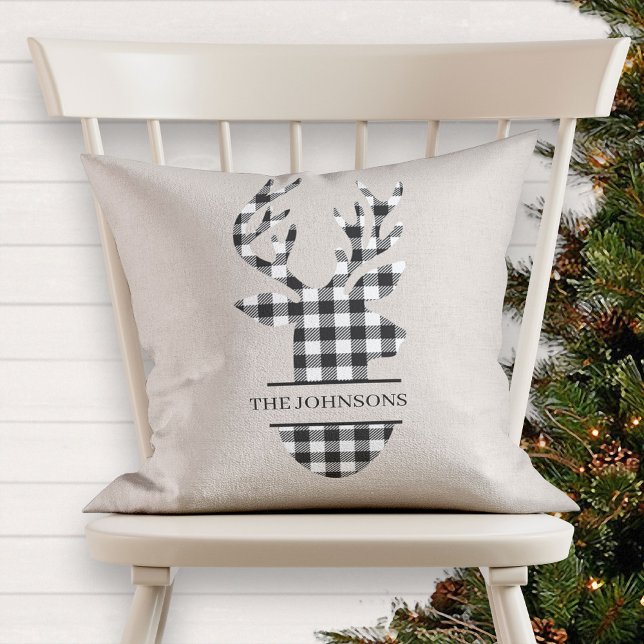 Monogrammed Farmhouse Black Beige Pläd Deer Kissen (Von Creator hochgeladen)