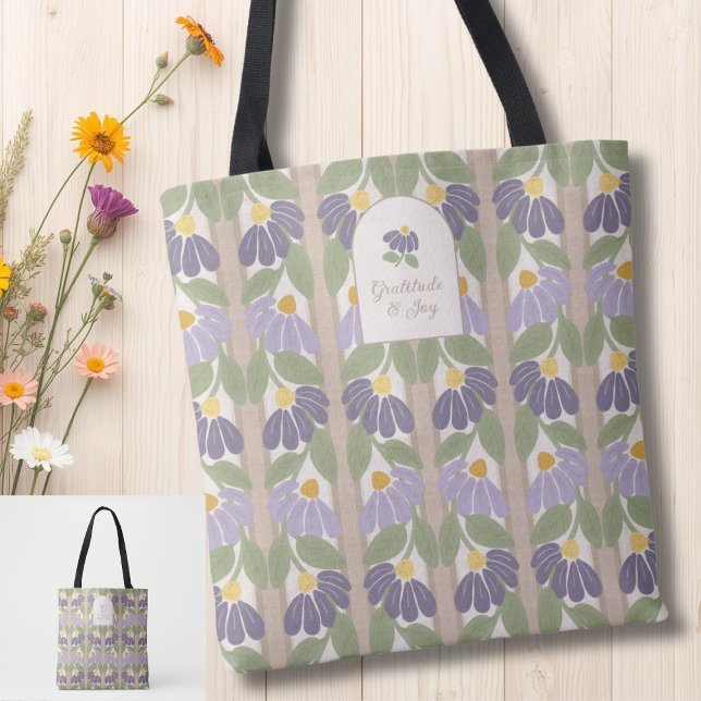 Monogrammed Floral Striped Tote Bag Tasche (Personalize this tote with your name & initial on one side and an inspirational  quote on the other.)