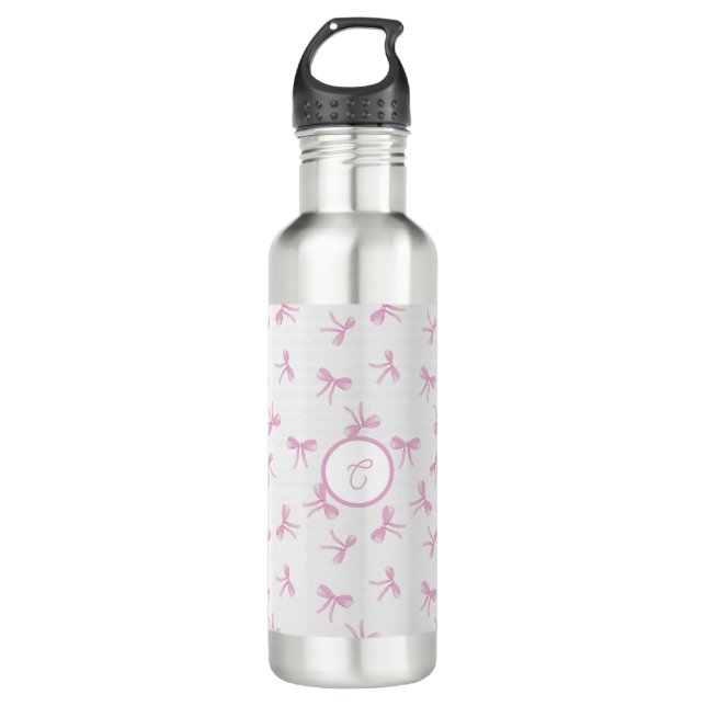 Monogrammed Frilly Coquette Pink watercolor Bow  Edelstahlflasche (Vorderseite)
