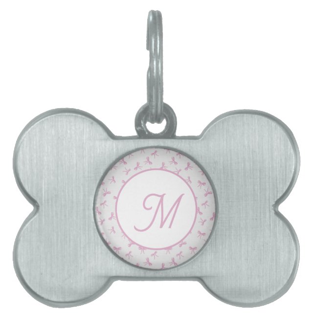 Monogrammed Frilly Coquette Pink watercolor Bow  Tiermarke (Vorderseite)