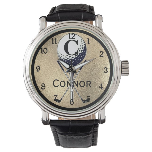 Monogrammed Golf Tee Gold Armbanduhr (Vorderseite)