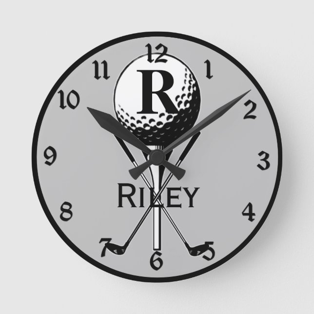 Monogrammed Golf Tee Runde Wanduhr (Vorderseite)