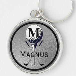 Monogrammed Golf Tee Silver Schlüsselanhänger