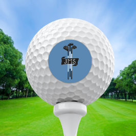 Monogrammed Modern Hand-Drawn Golf Clubs Blue Golfball