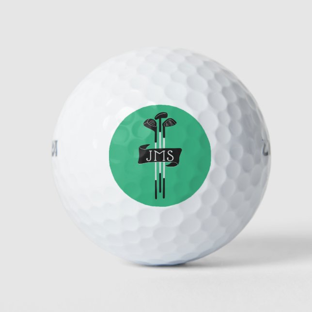 Monogrammed Modern Hand-Drawn Golf Clubs Green Golfball (Vorderseite)