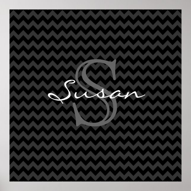 monogrammed name b&w chevron pattern poster (Vorne)