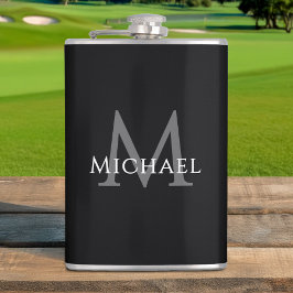Monogrammed Name Initial Black Gray Custom Flachmann