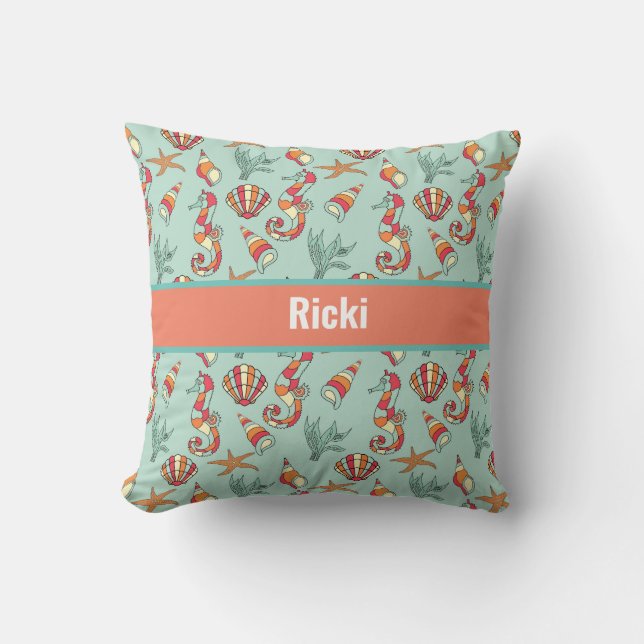 Monogrammed personalized pillow sea themed kissen (Vorderseite)