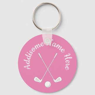 Monogrammed Pink White golfball club Ladies  Keych Schlüsselanhänger