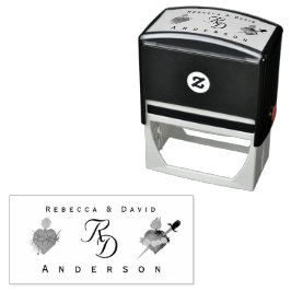Monogrammed Two Hearts Catholic Wedding Permastempel