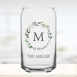 Monogrammed Watercolor Sage Green Leaves Wreath Dosenglas