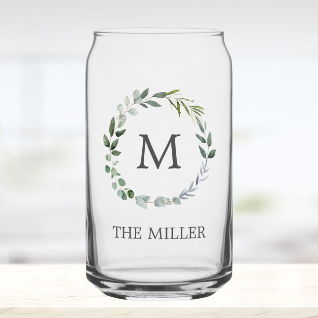 Monogrammed Watercolor Sage Green Leaves Wreath Dosenglas (In situ)