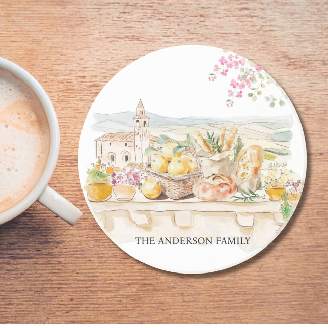 Monogrammed Watercolor Tuscany Mediterranean Italy Getränkeuntersetzer (In situ)