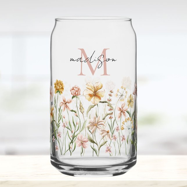 Monogrammed Watercolor Wildflower Meadow Floral Dosenglas (In situ)